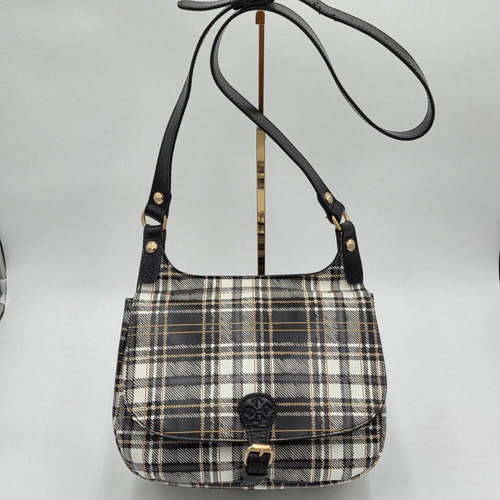 Patricia Nash London Saddle‎ Bag Plaid Black White Purse Heritage Fall